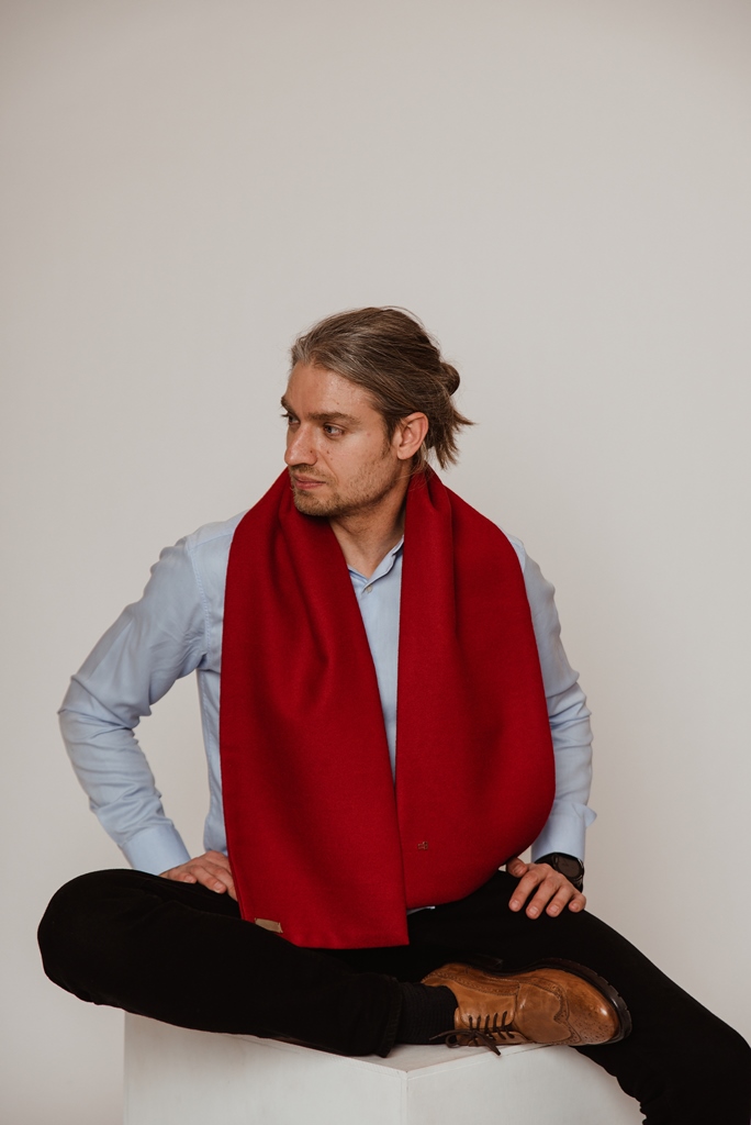 Classic red double sided 3in1 wool scarf