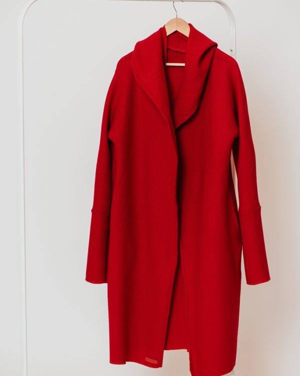 Handmade “Classic red” kimono style thin wool coat