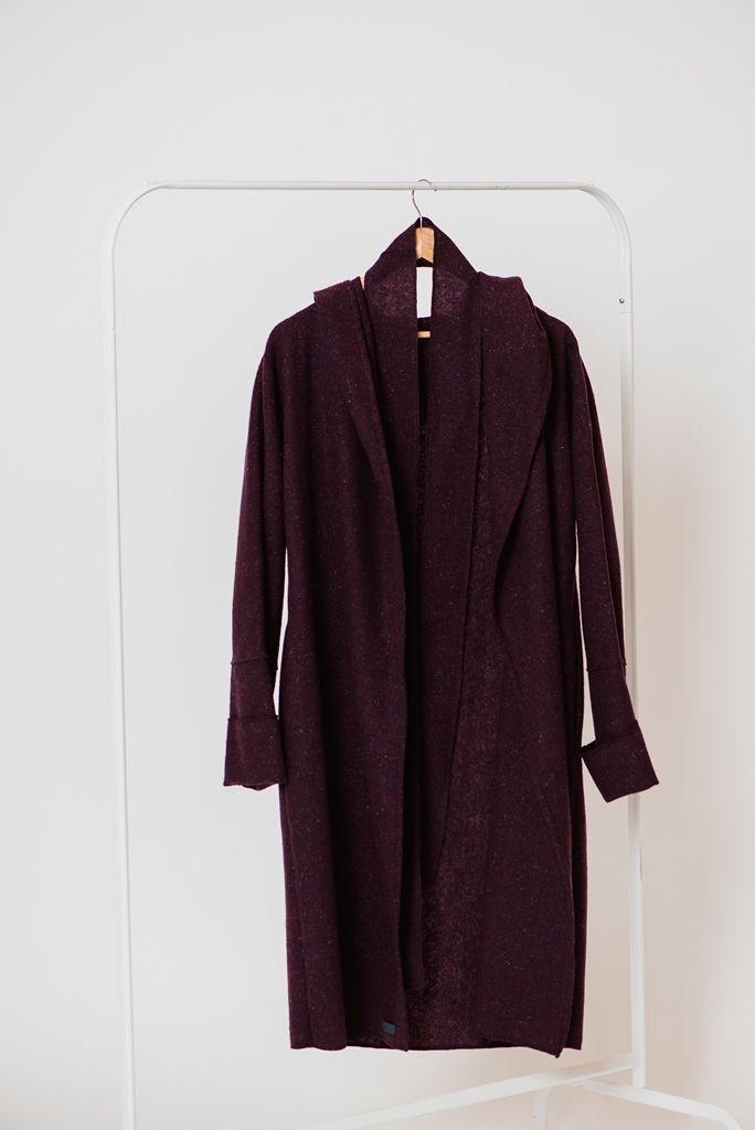 Playful violet kimono style thin wool coat-cardigan