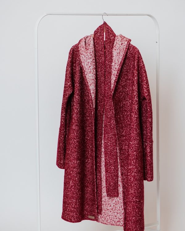 Handmade “Red bubbles game” kimono style wool coat