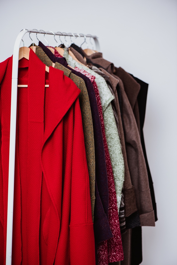 Classic red kimono style thin wool coat