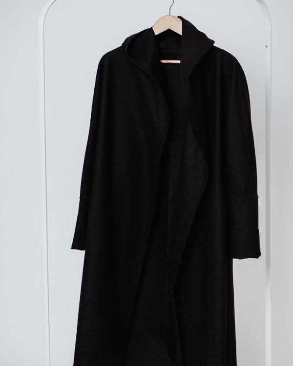 NEW classic black handmade kimono style wool coat