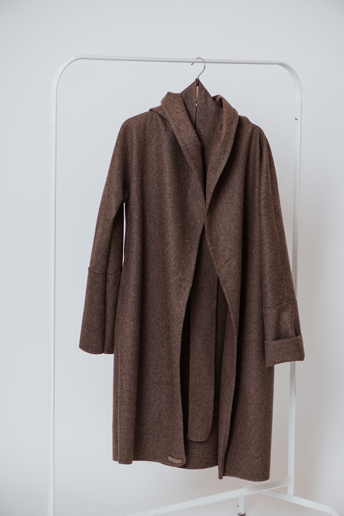 Coffee kimono style wool coat