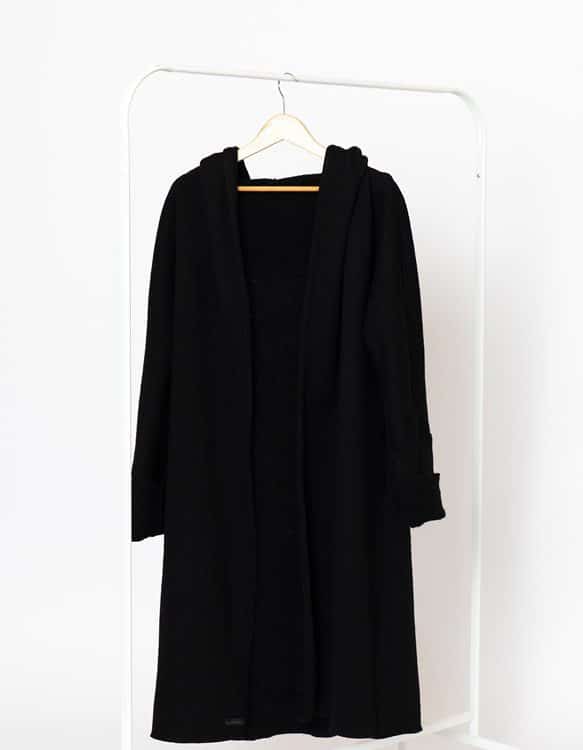 Handmade “Classic BLACK” hooded kimono style knitted wool coat-cardigan
