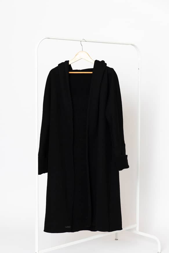 Classic BLACK hooded kimono style knitted wool coat-cardigan