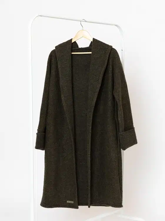 Handmade “Green Fluff” hooded kimono style wool coat-cardigan