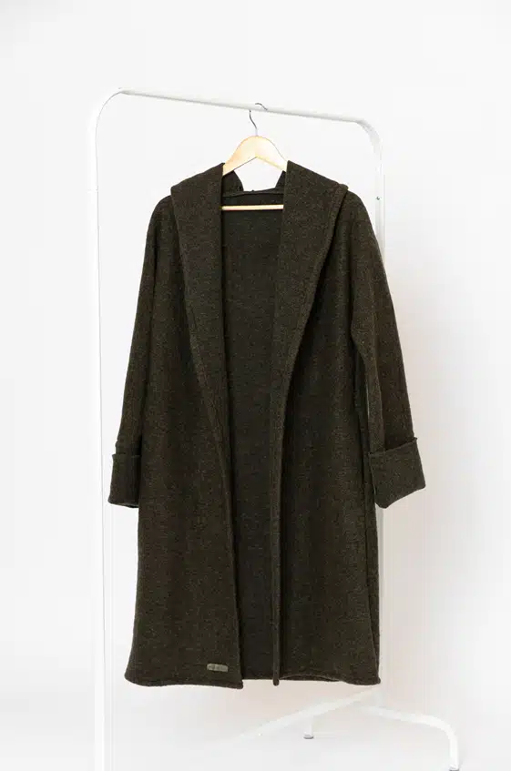 Green Fluff hooded kimono style wool coat-cardigan