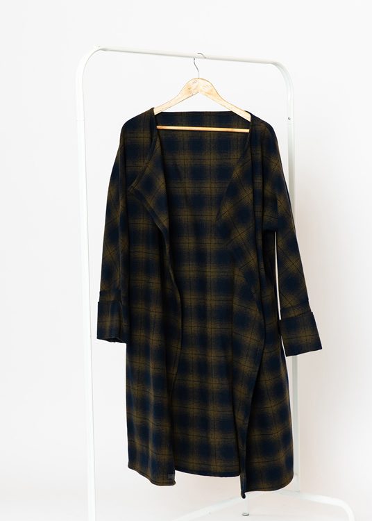 Handmade “Blue/Yellow” kimono style soft wool coat-cardigan
