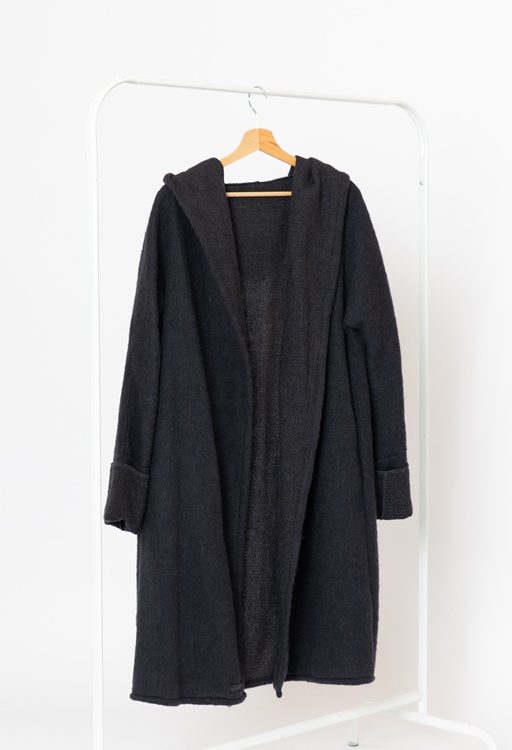 Handmade unique  “Grey Fluff” hooded kimono style wool coat-cardigan