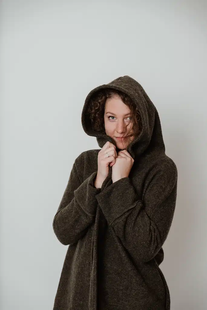 Green Fluff hooded kimono style wool coat-cardigan