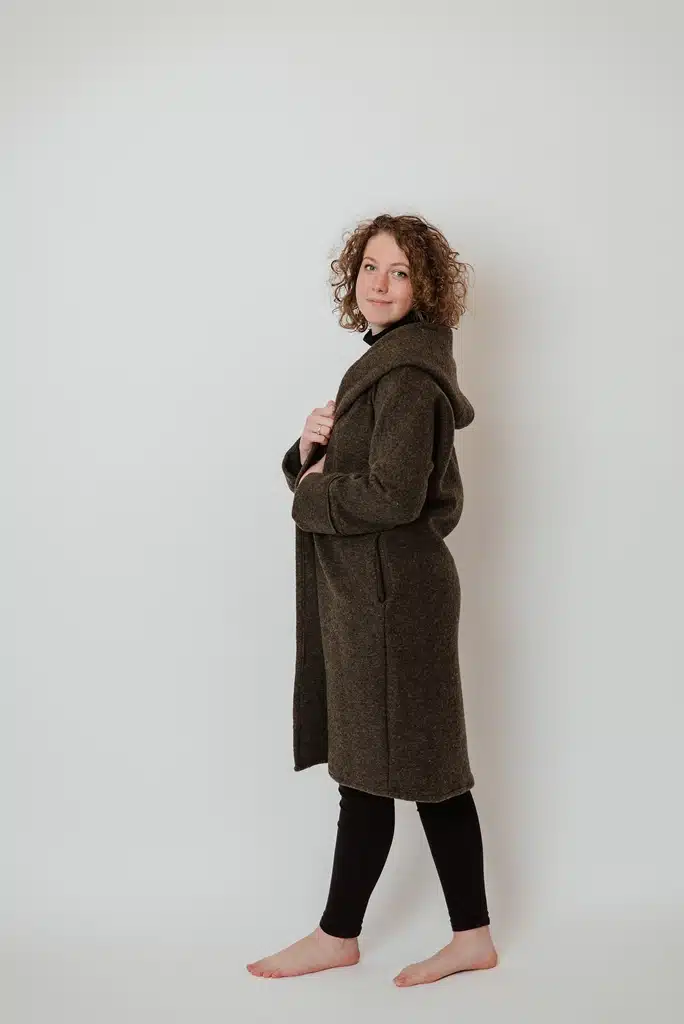 Green Fluff hooded kimono style wool coat-cardigan