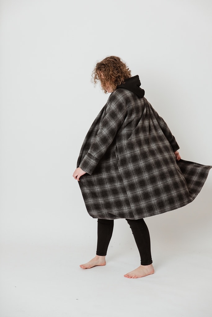 BLACK/GREY kimono style wool coat-cardigan