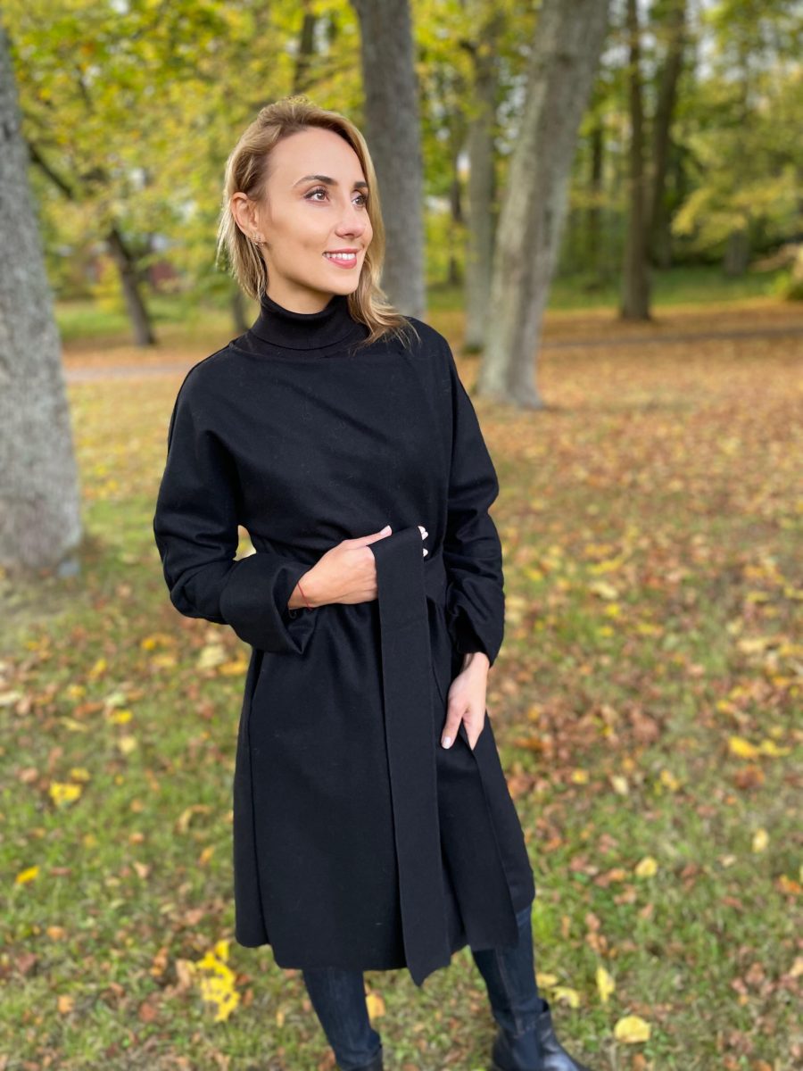 Handmade "Classic BLACK" kimono style soft wool coat - Image 2