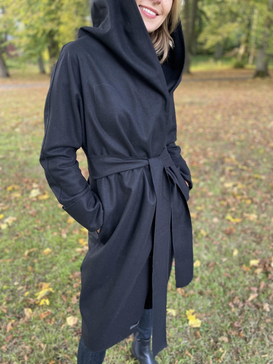 Handmade "Classic BLACK" kimono style hooded soft wool coat - Image 3